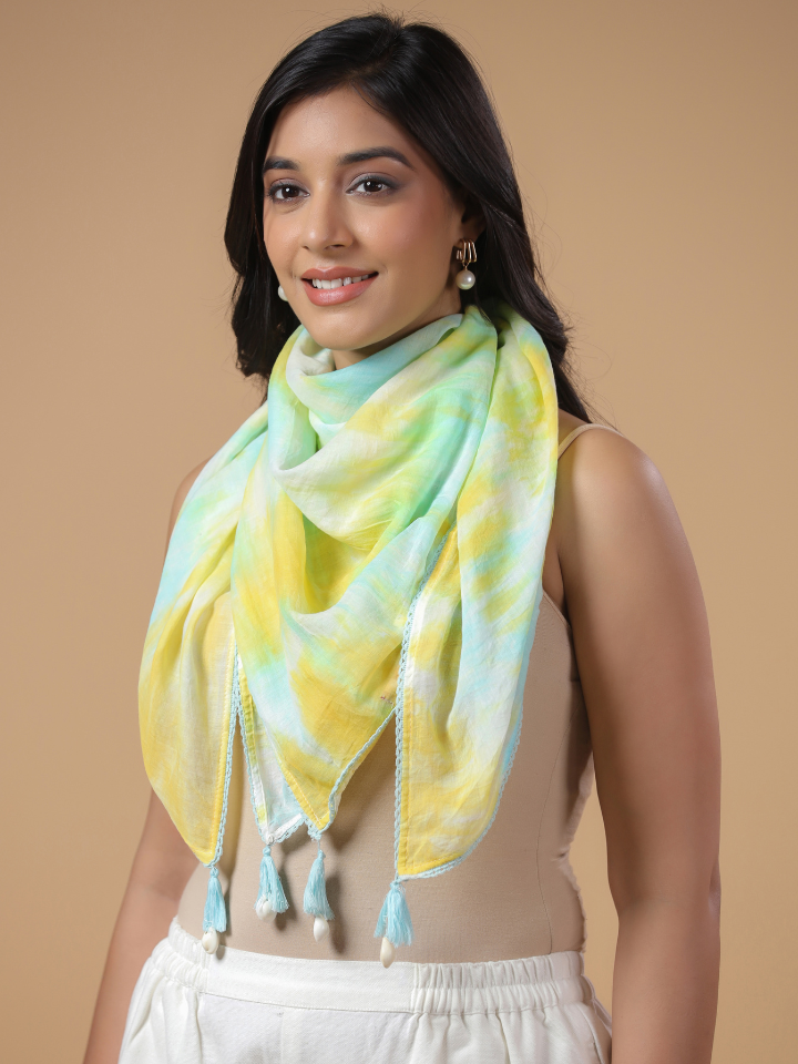 Multicolor Cotton Hand Tie & Dye Detailed Scarf