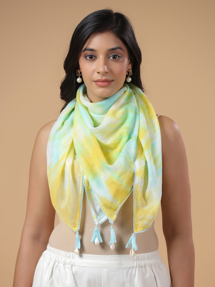 Multicolor Cotton Hand Tie & Dye Detailed Scarf