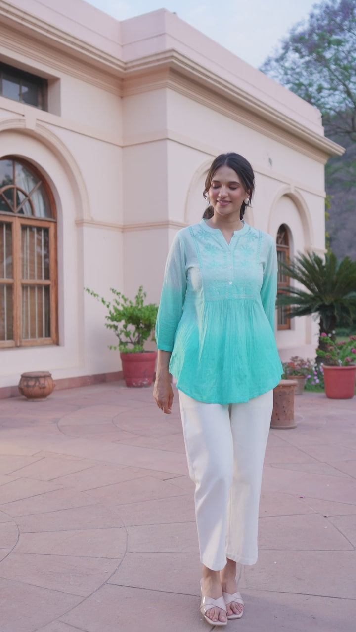 Ombre Cotton Dobby Embroidered Top