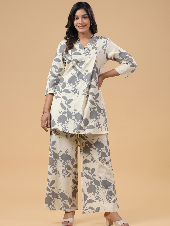 Grey Cotton Printed Co-Ord Set