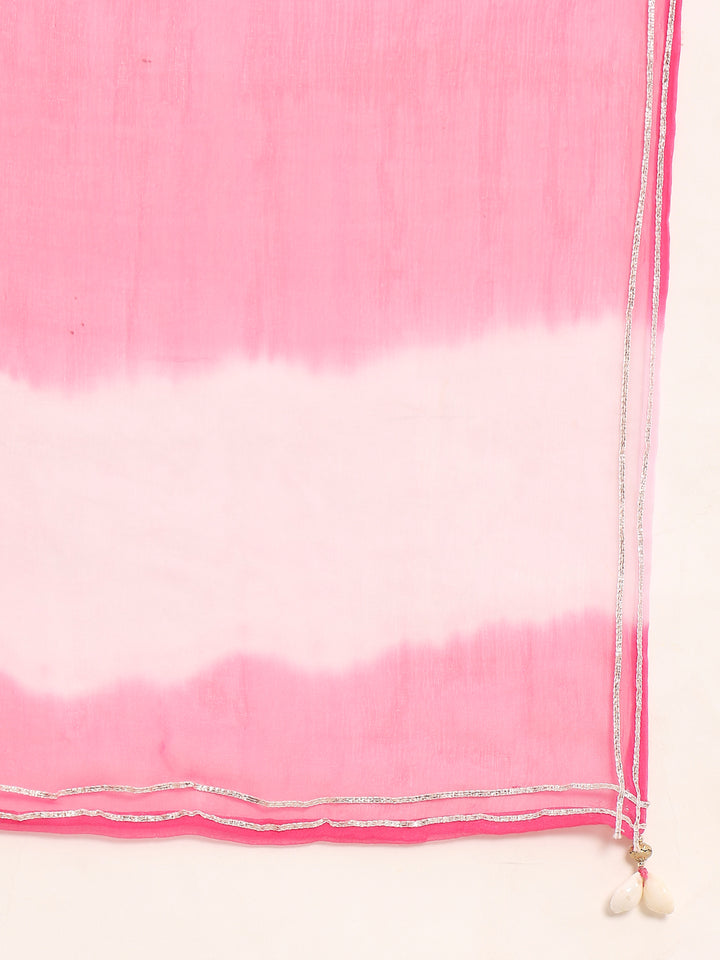 Pink Cotton Embellished Kurta Pant Dupatta Set