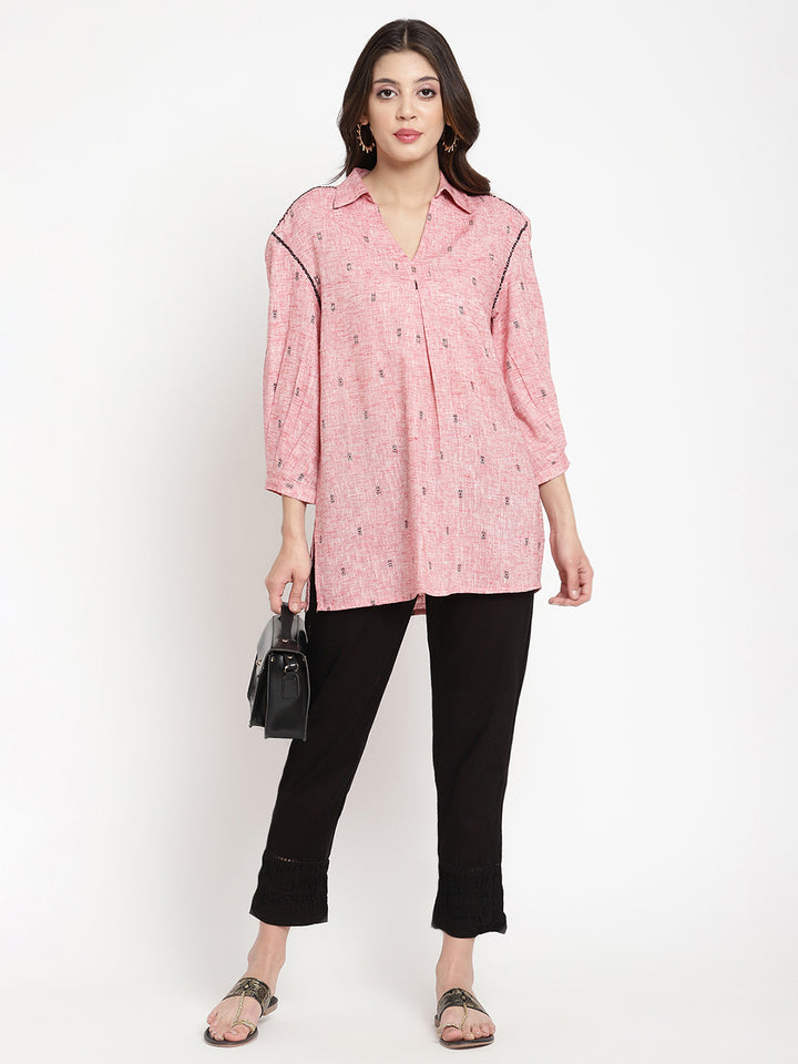 Wide shot of black cotton pintuck pants for women.