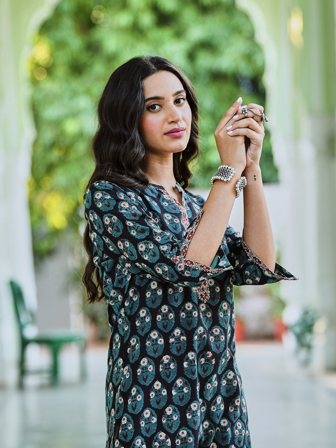 Black Cotton Bagru Printed Straight Kurta