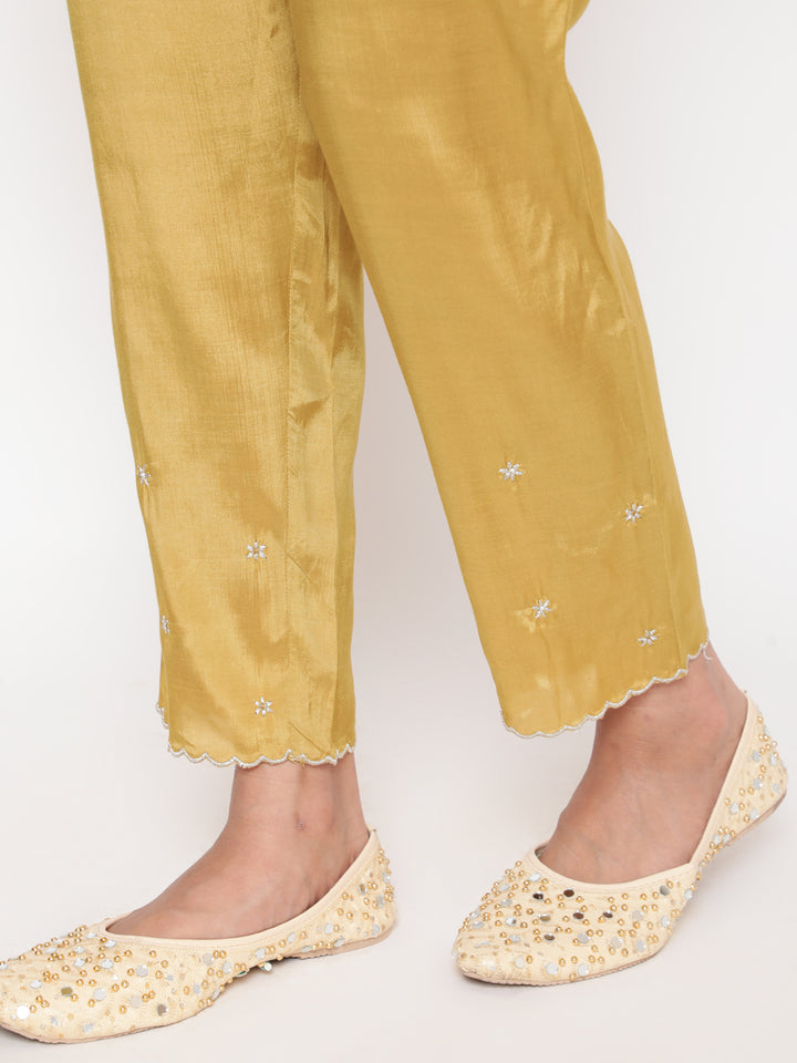 Woman posing in Powder Blue Embroidered Kurta Pant set With Organza Dupatta