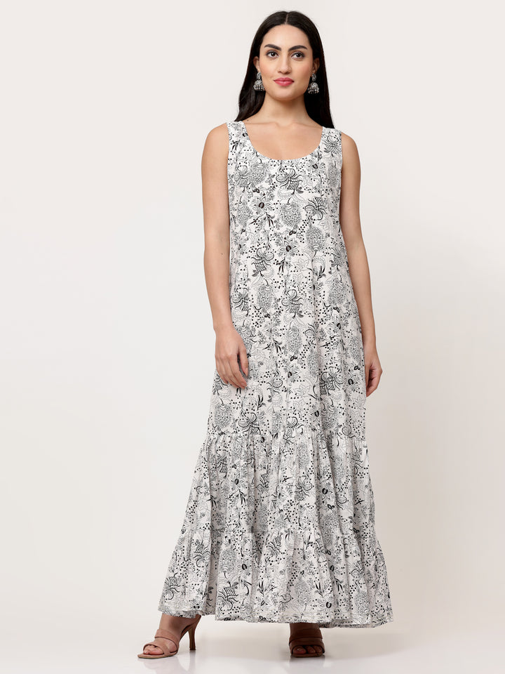 Black Block Printed Layered Kurta With Tiered Inner And Dupatta