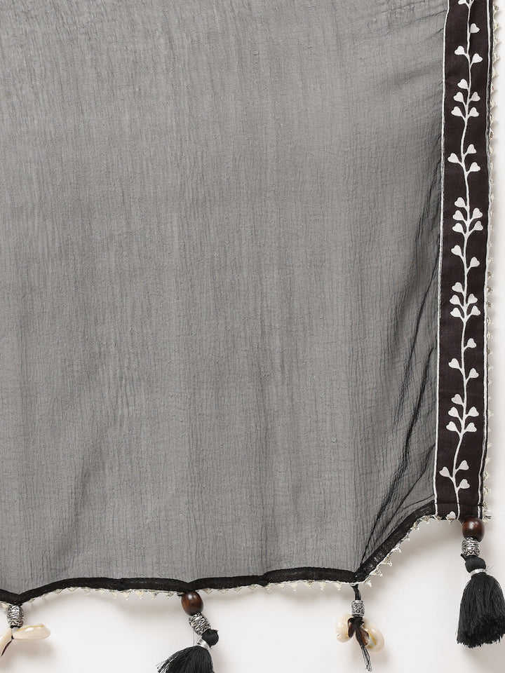 Black Block Printed Layered Kurta With Tiered Inner And Dupatta