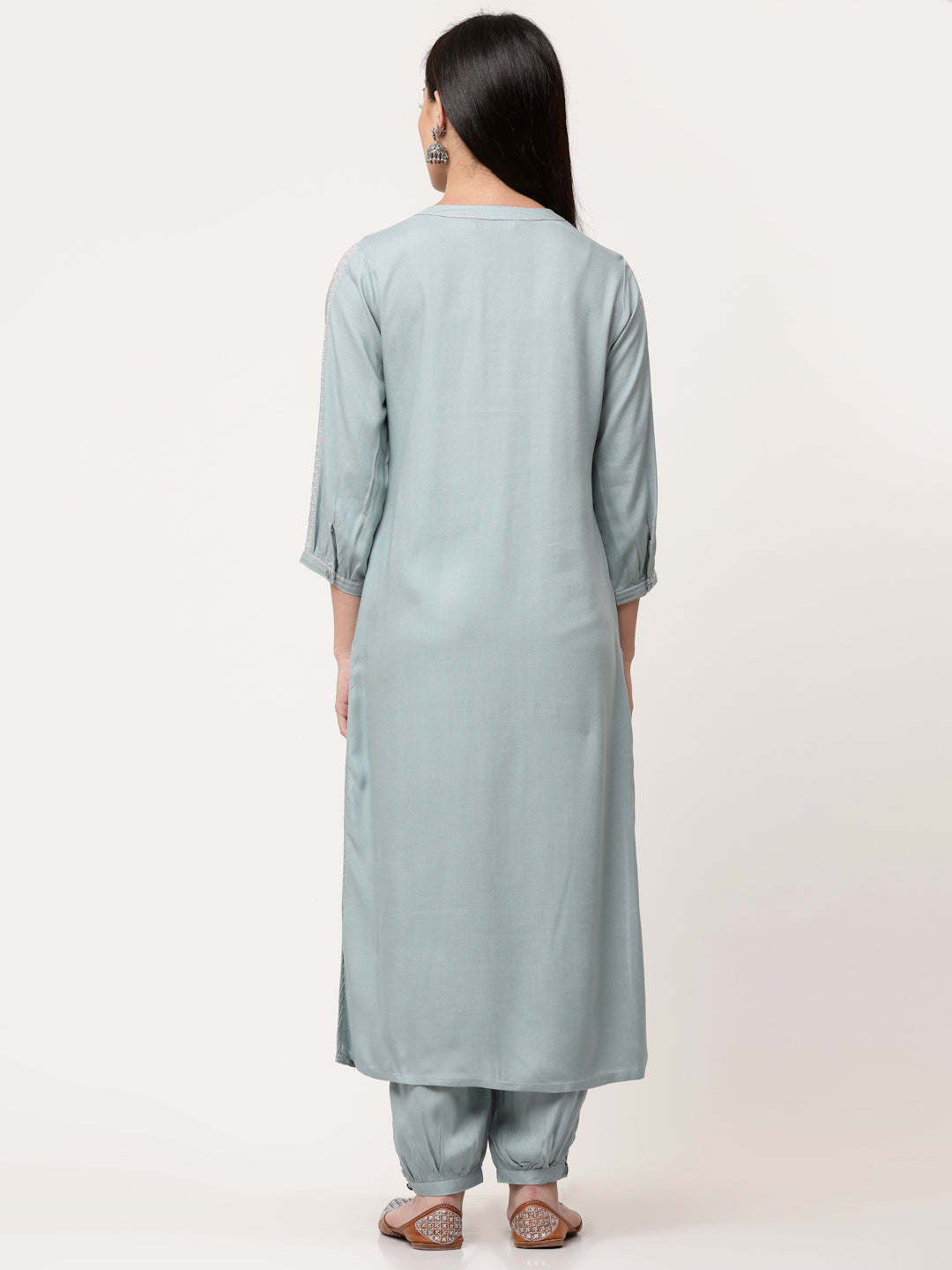 Light Grey Embroidered Kurta Salwar  Suit