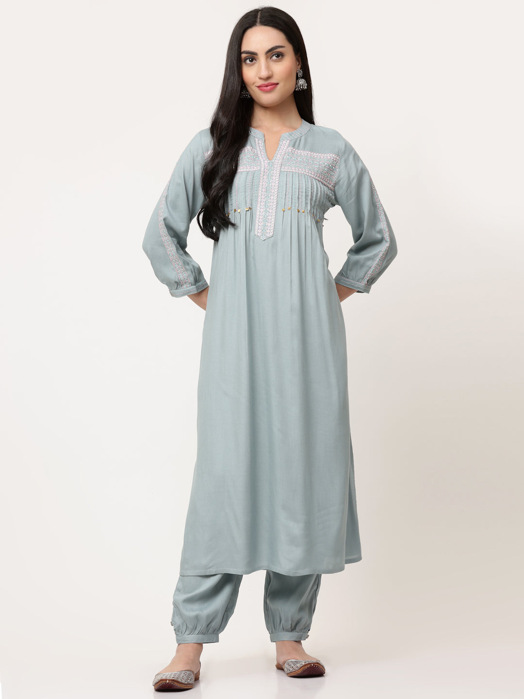 Light Grey Embroidered Kurta Salwar  Suit