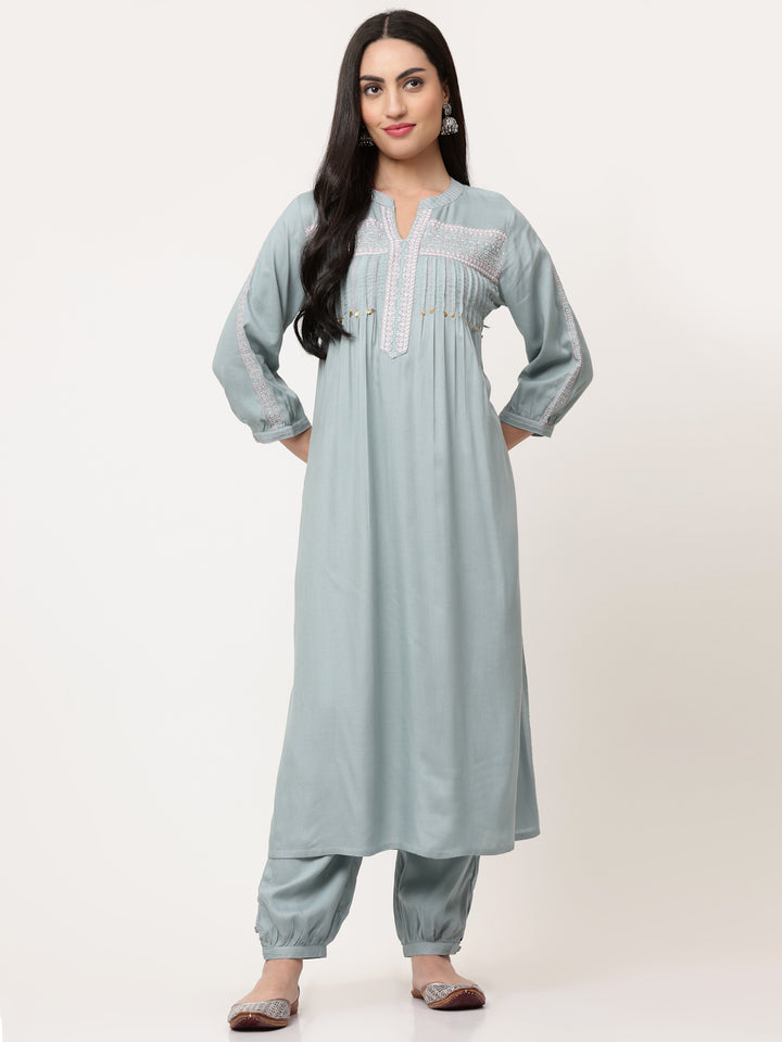 Light Grey Embroidered Kurta Salwar  Suit