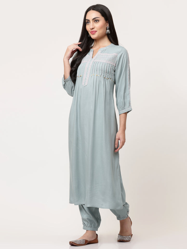 Light Grey Embroidered Kurta Salwar  Suit