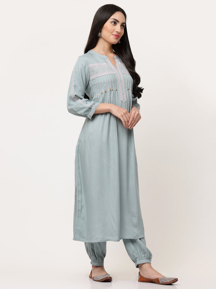 Light Grey Embroidered Kurta Salwar  Suit