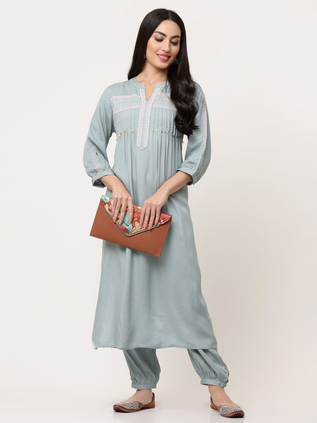 Light Grey Embroidered Kurta Salwar  Suit