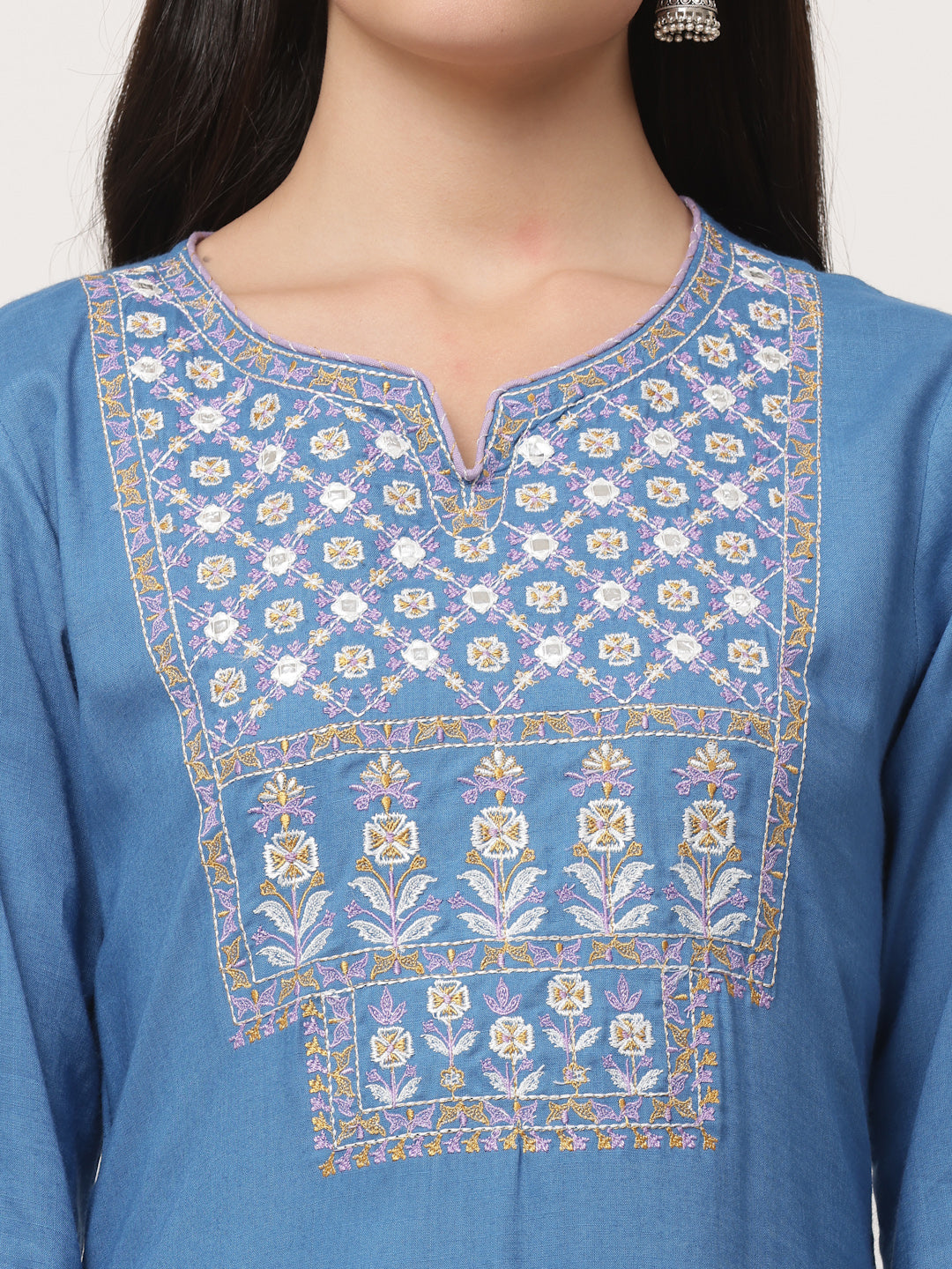 Blue Embroidered Designer Straight Kurta