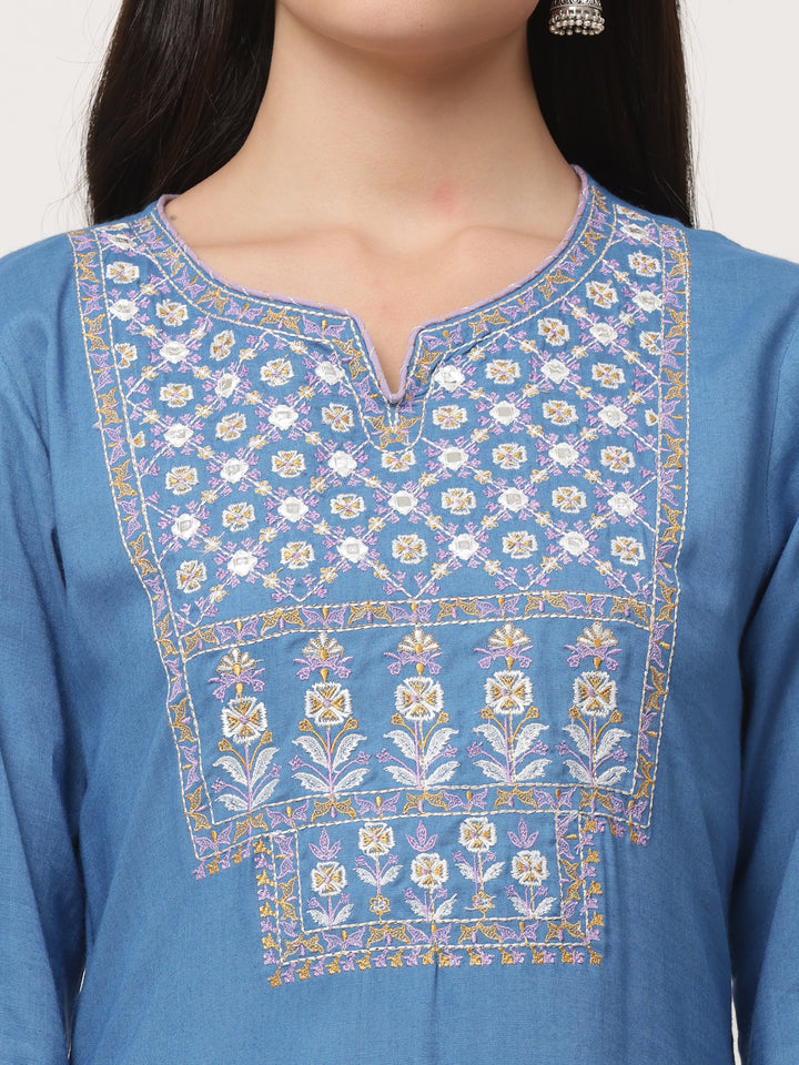 Blue Embroidered Designer Straight Kurta