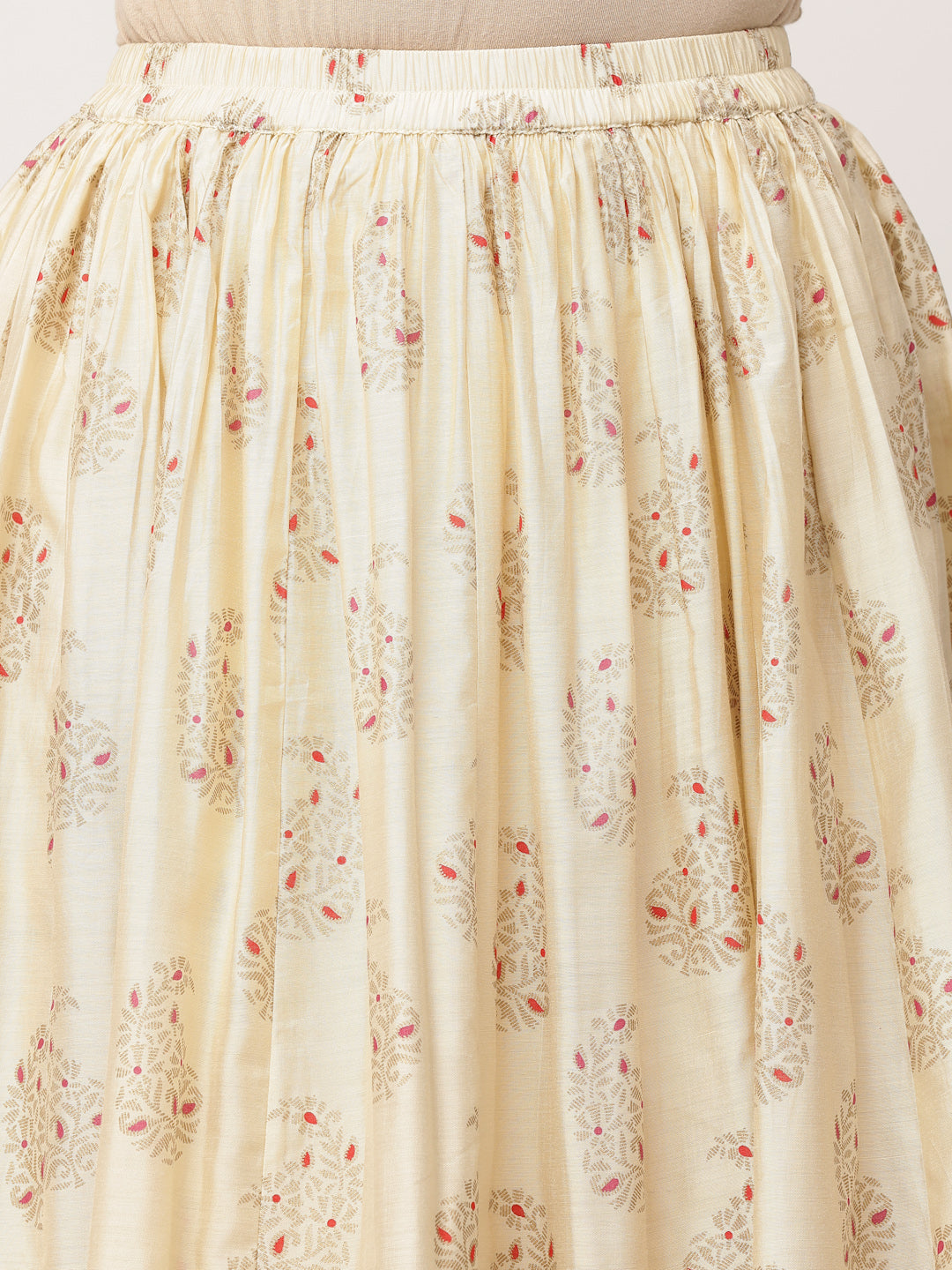 Ecru Organza Printed Skirt