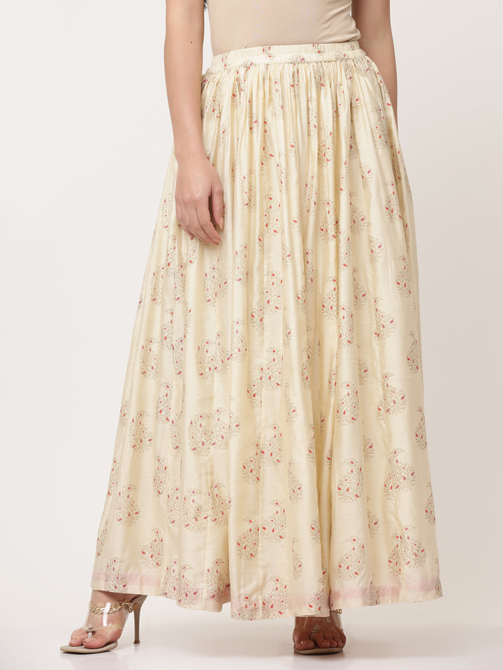 Ecru Organza Printed Skirt