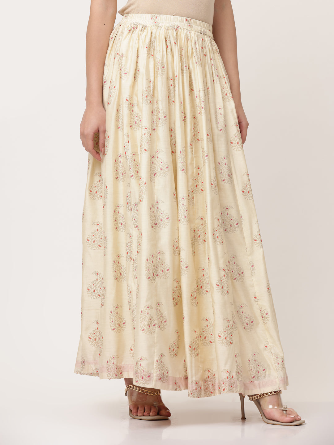 Ecru Organza Printed Skirt