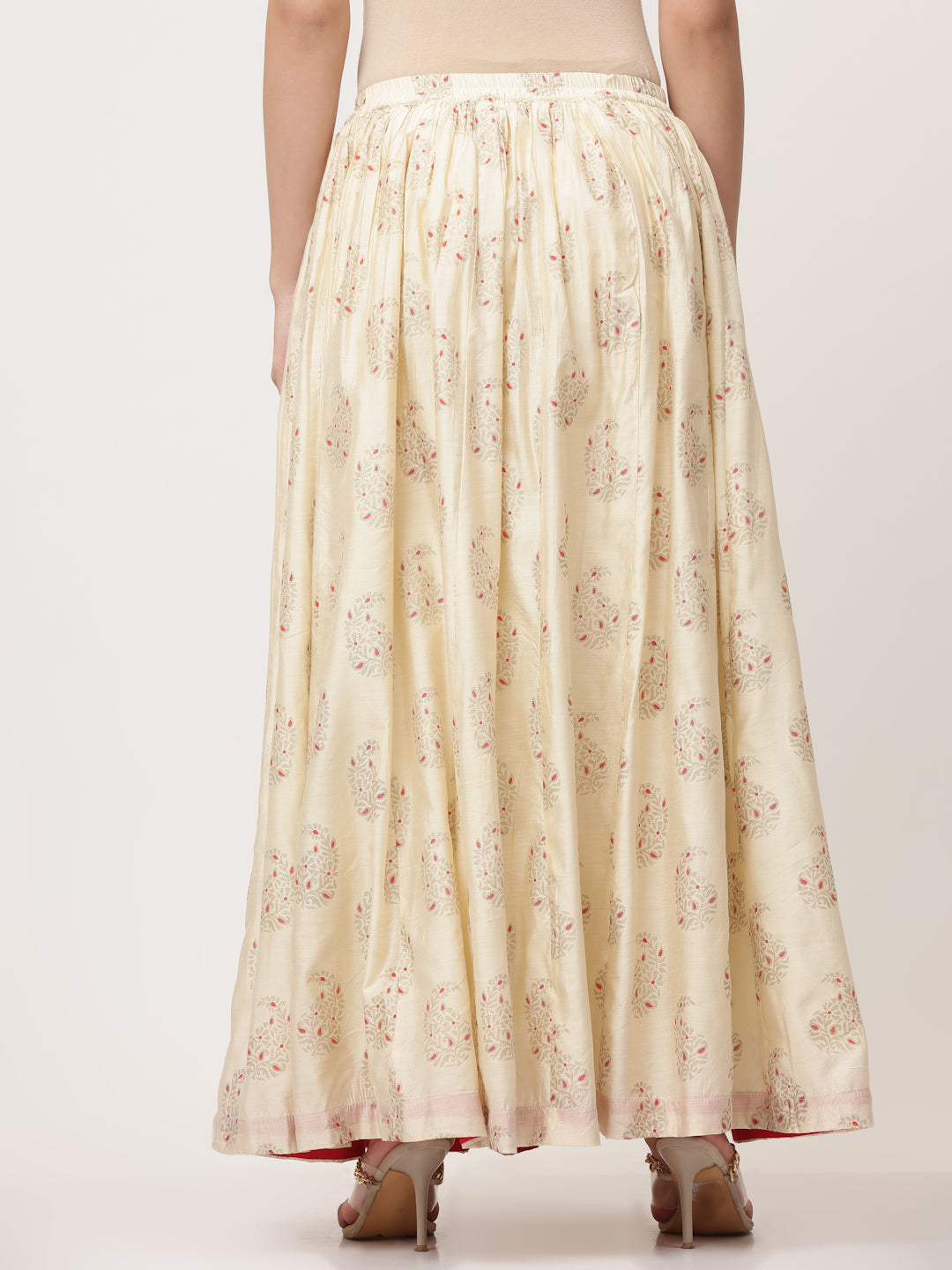 Ecru Organza Printed Skirt