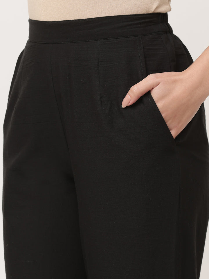 Black Cotton Schiffli Palazzo Pant