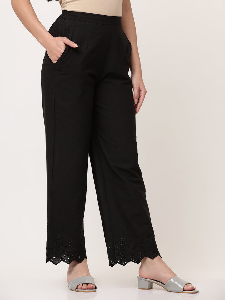 Black Cotton Schiffli Palazzo Pant