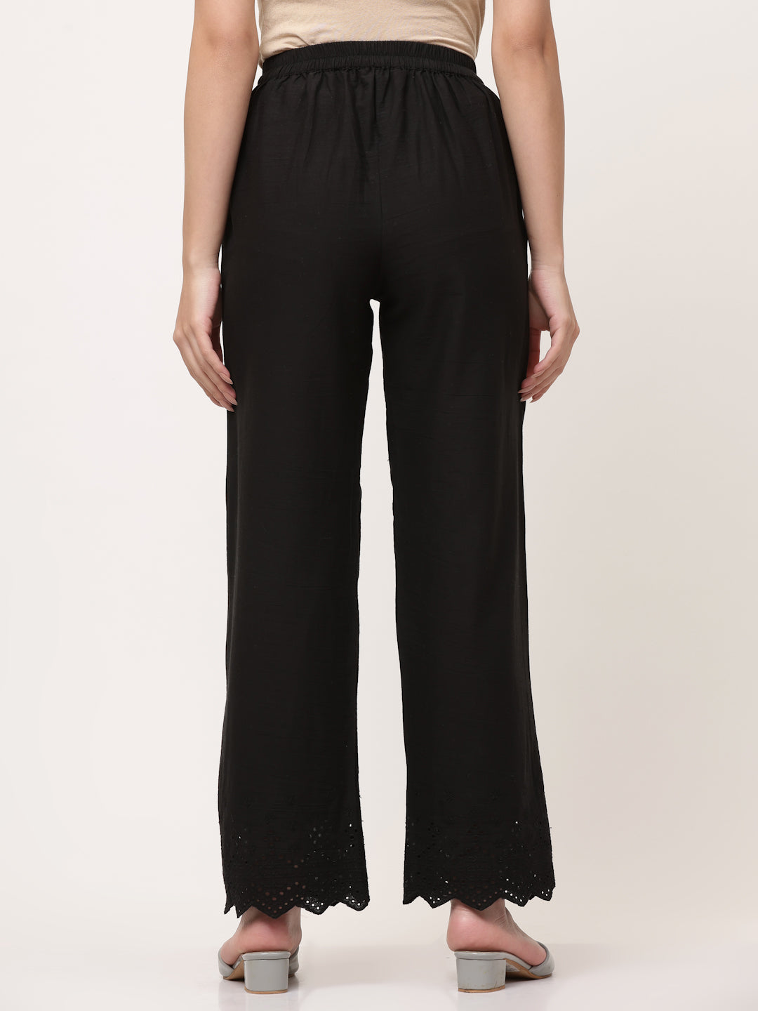 Black Cotton Schiffli Palazzo Pant