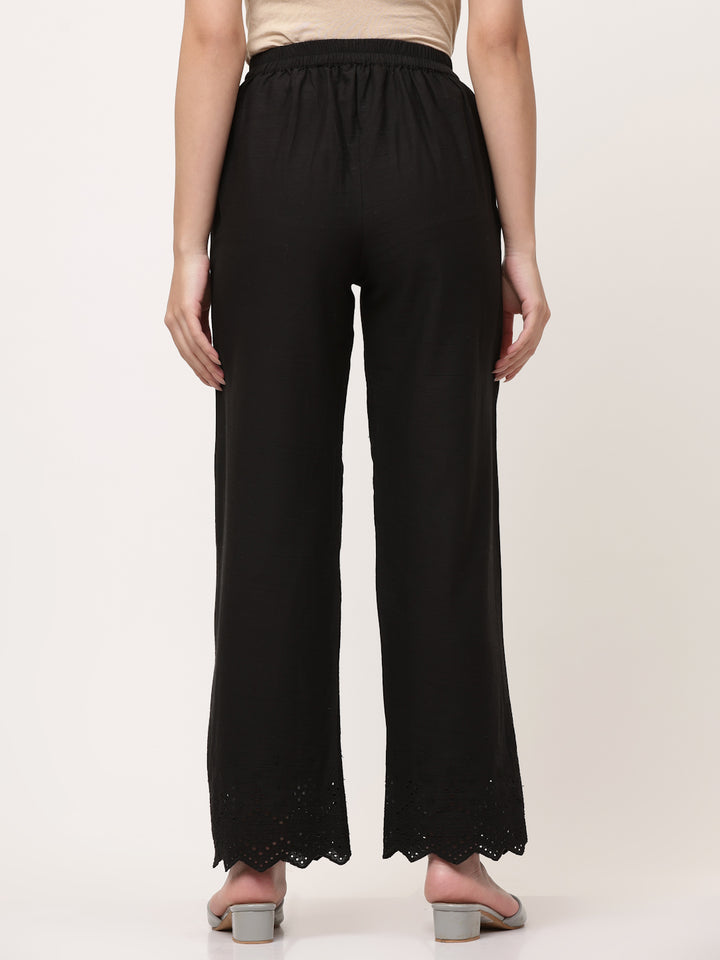 Black Cotton Schiffli Palazzo Pant