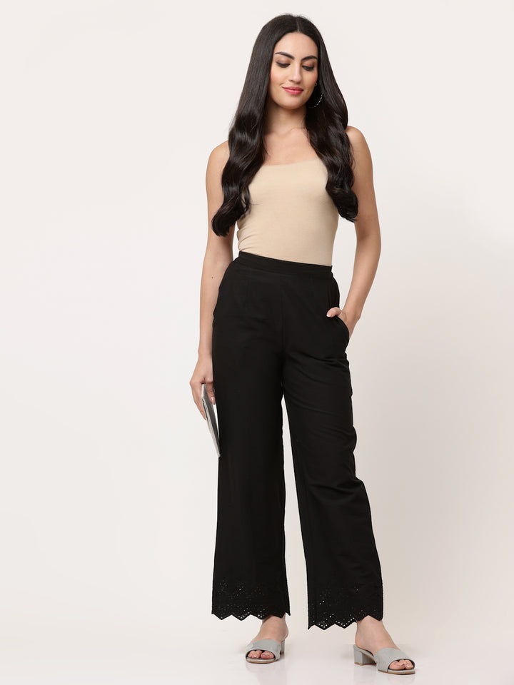 Black Cotton Schiffli Palazzo Pant