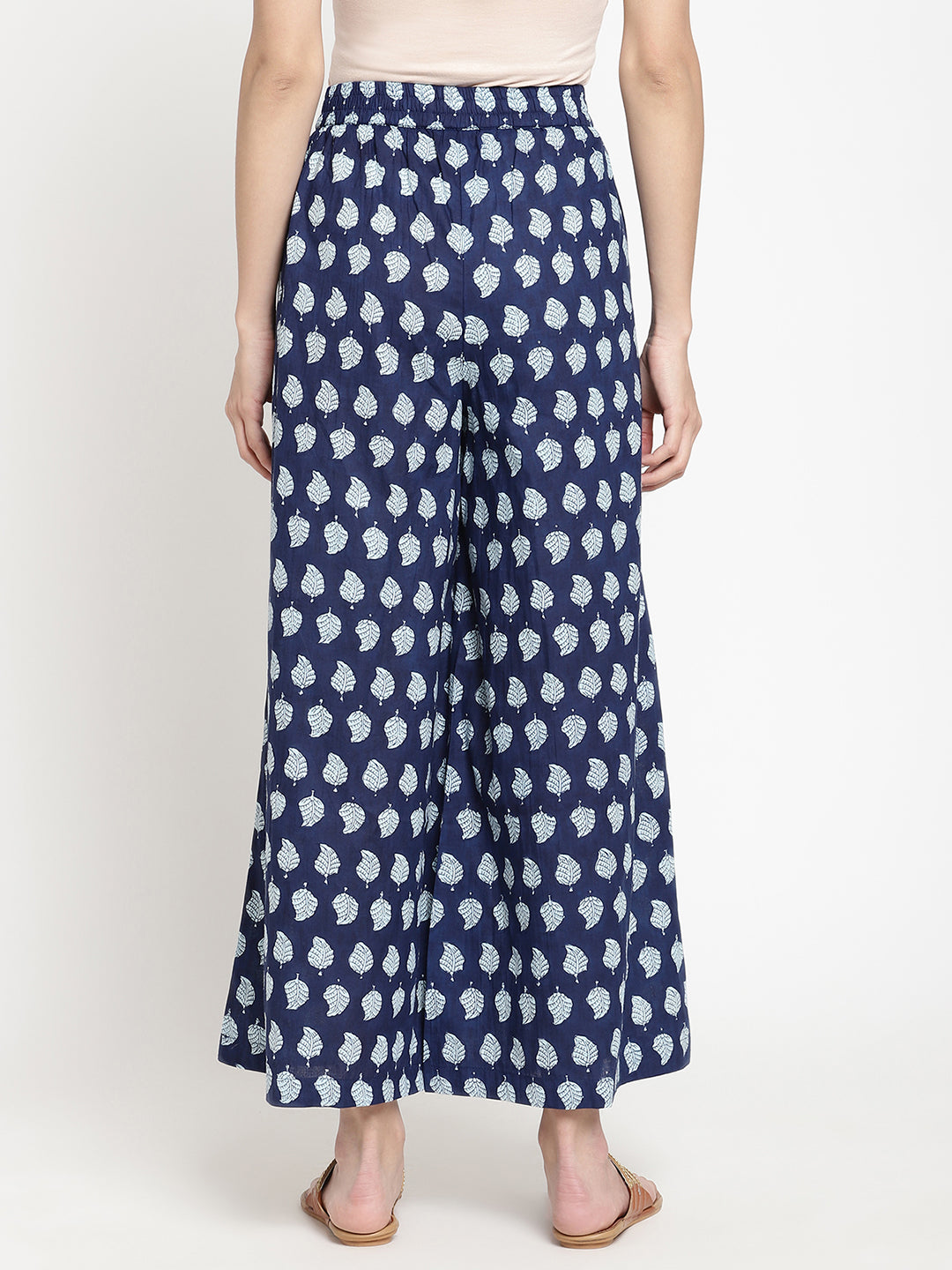 Wide-shot of indigo cotton palazzos for women.