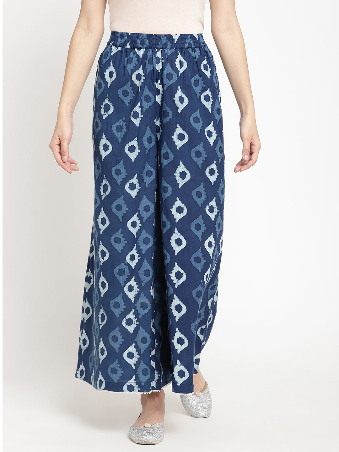 High definition shot of Indigo Ikat Cotton Printed Palazzo, made by Savi.