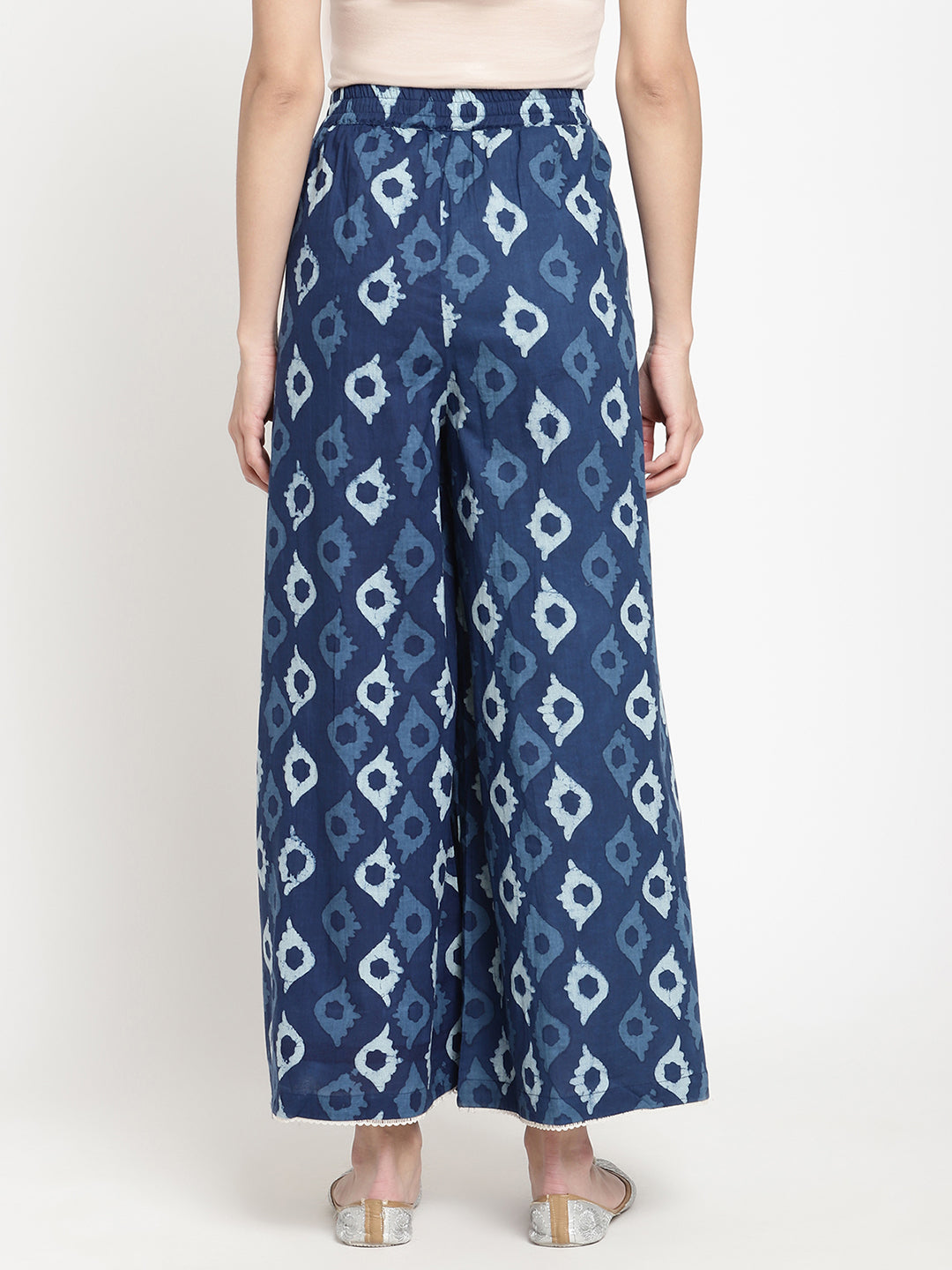 High definition shot of Indigo Ikat Cotton Printed Palazzo, made by Savi.