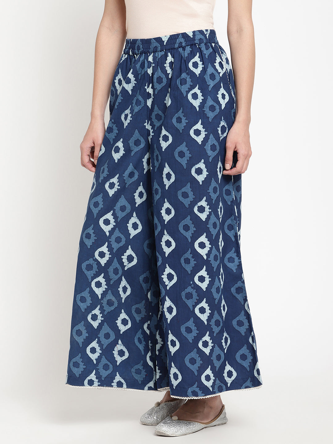 High definition shot of Indigo Ikat Cotton Printed Palazzo, made by Savi.