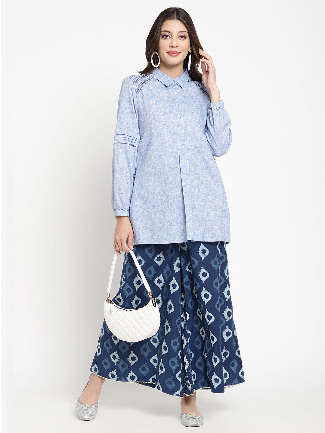 High definition shot of Indigo Ikat Cotton Printed Palazzo, made by Savi.