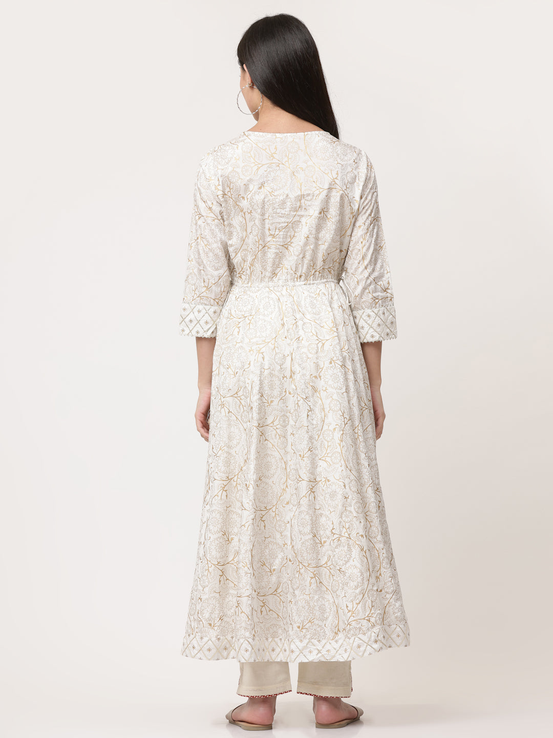 Off White Printed Designer Anarkali Kurta Dress