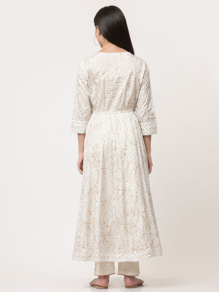 Off White Printed Designer Anarkali Kurta Dress