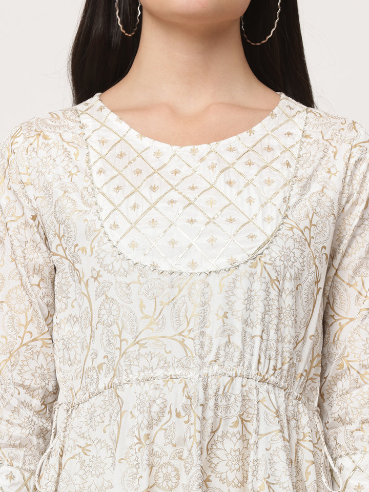 Off White Printed Designer Anarkali Kurta Dress
