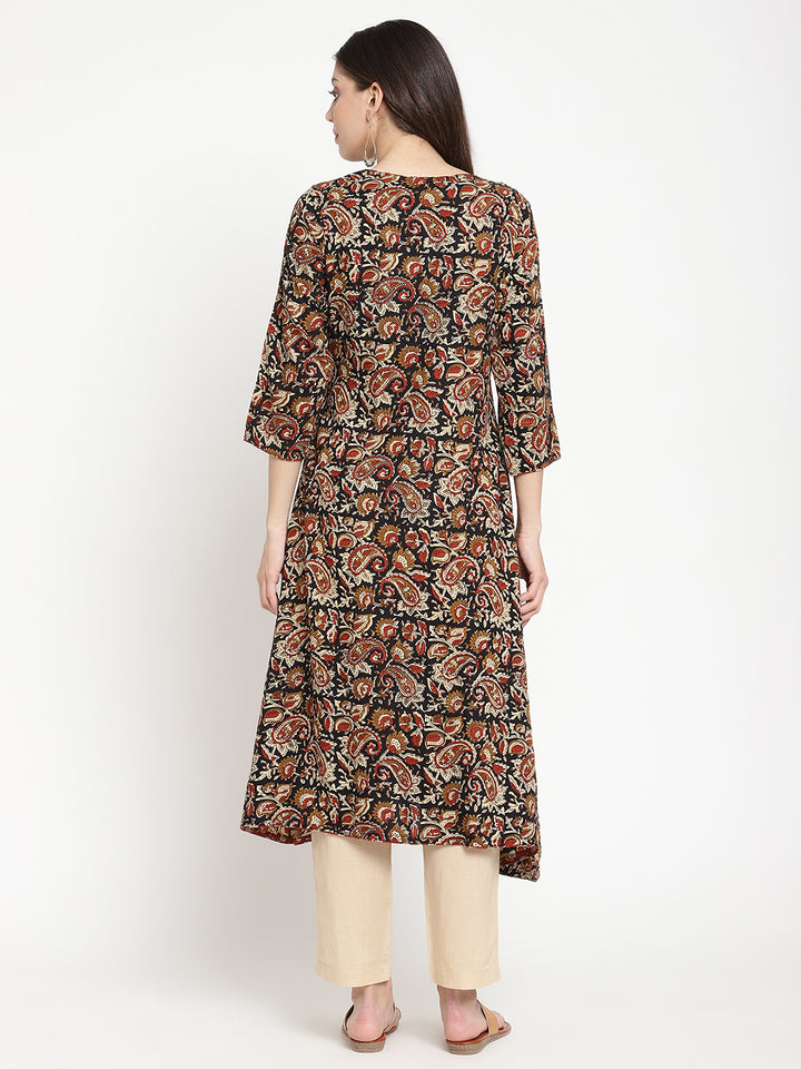 Full length shot of Savi model wearing Rust Block Printed A Line Kurta