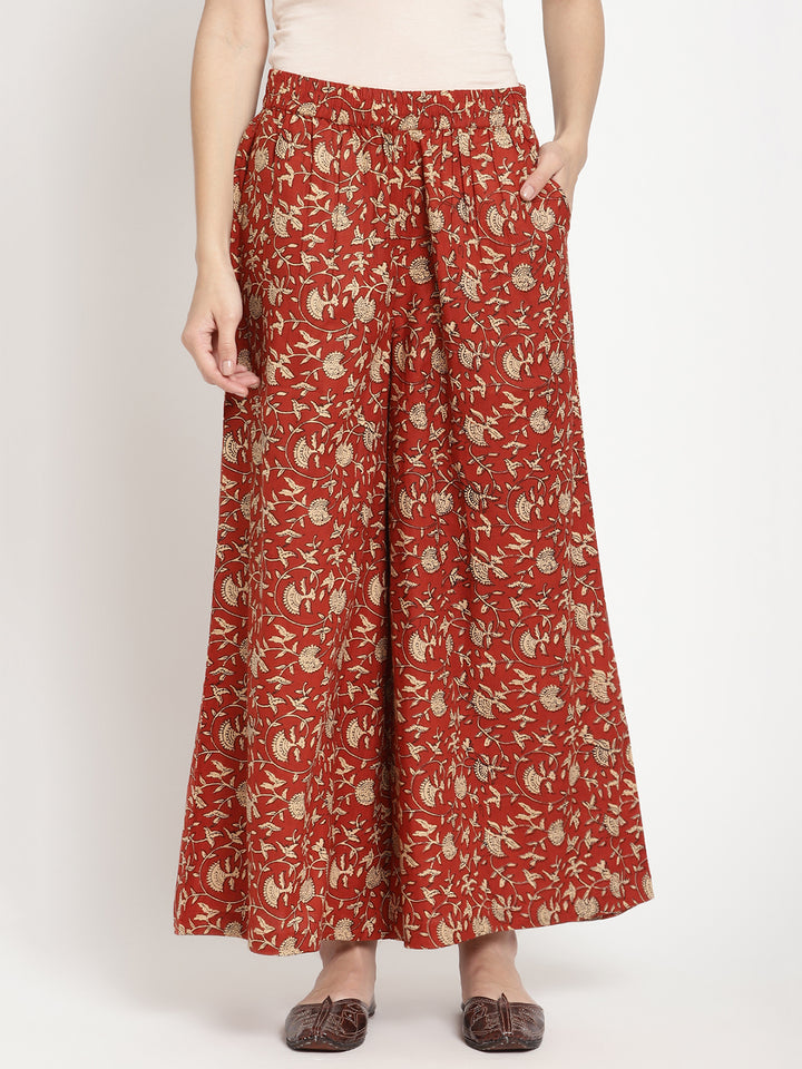 Detailed shot of women’s Rust Cotton Printed Palazzo.