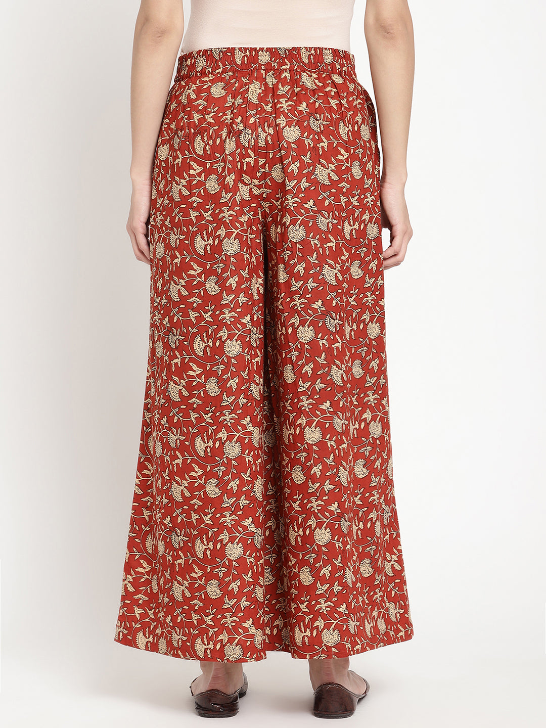 Detailed shot of women’s Rust Cotton Printed Palazzo.