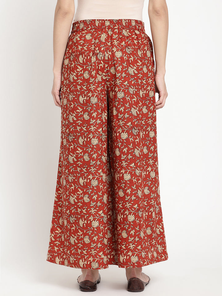Detailed shot of women’s Rust Cotton Printed Palazzo.