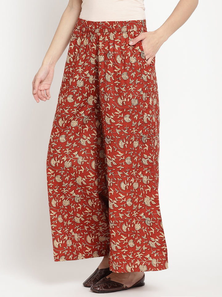 Detailed shot of women’s Rust Cotton Printed Palazzo.