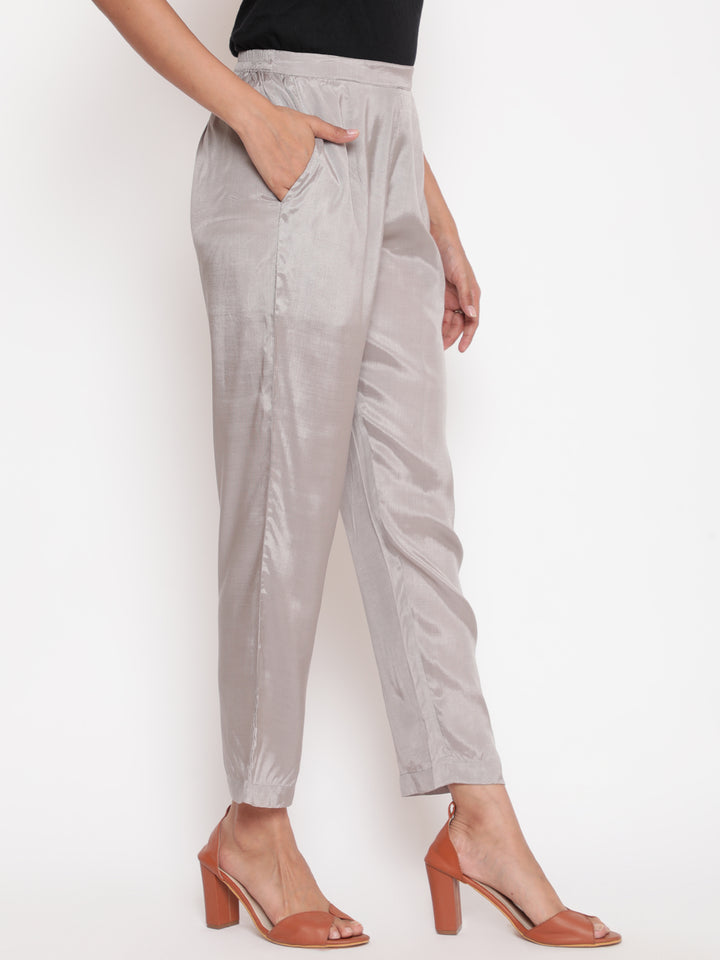 Silver Solid Straight Fit Shantoon Pant