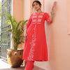 Pink Cotton Embroidered Kurta Pant Set