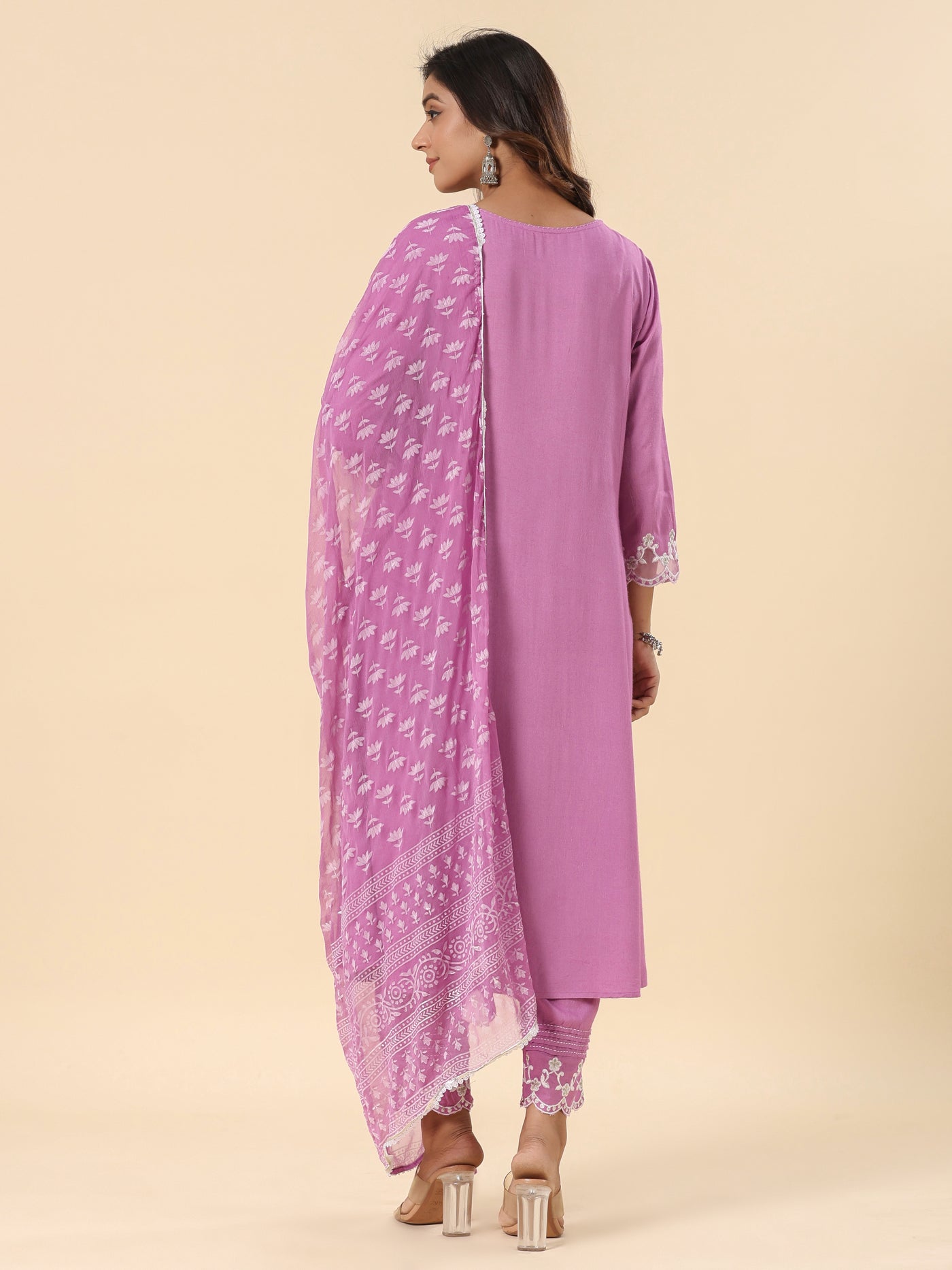 Lavender Heavy Embroidered Designer A Line Kurta Pant set with Dupatta
