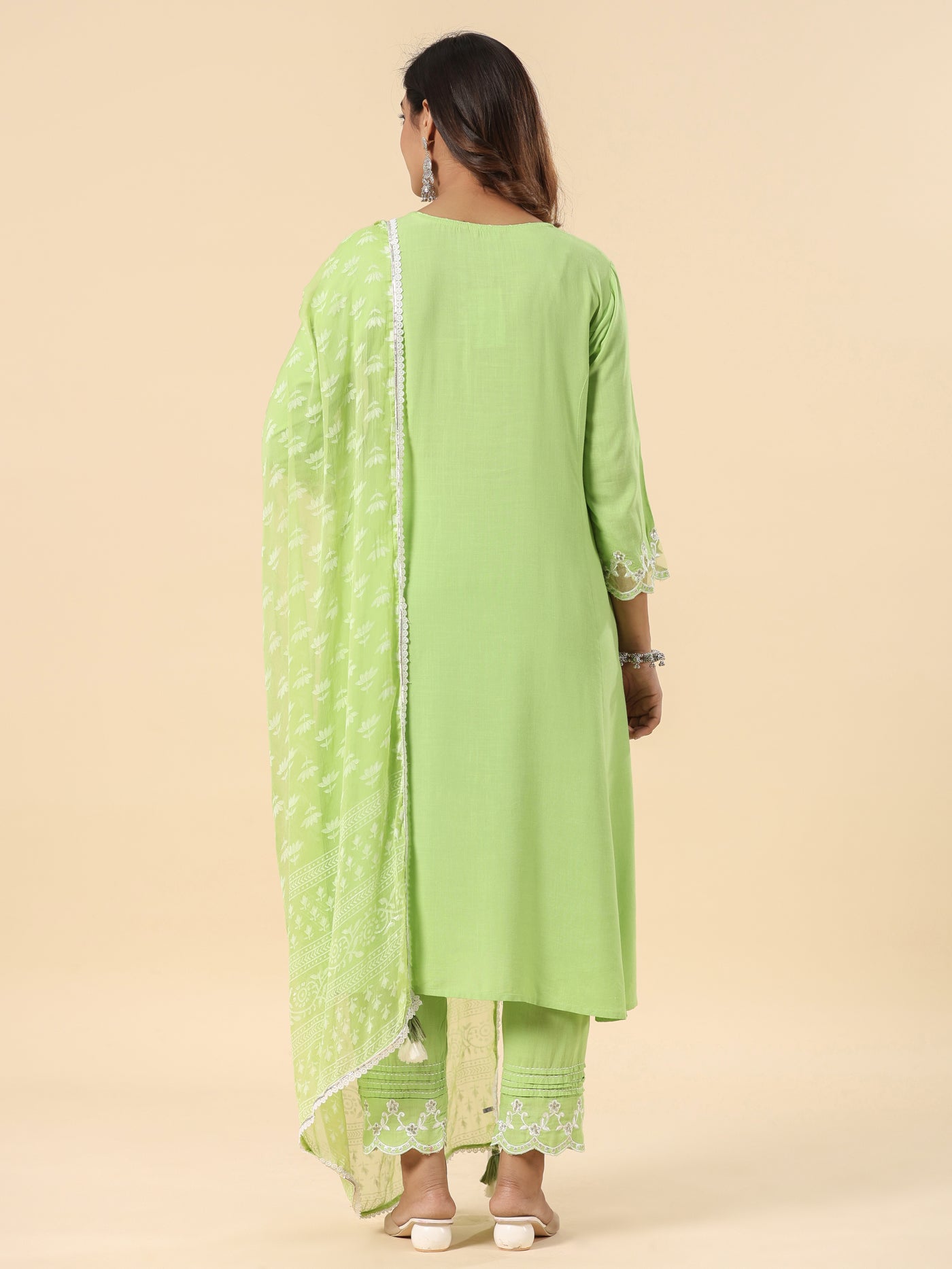 Green Heavy Embroidered Designer A Line Kurta Pant set with Dupatta