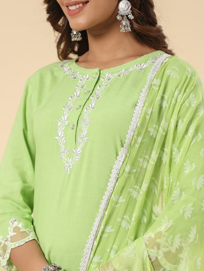 Green Heavy Embroidered Designer A Line Kurta Pant set with Dupatta