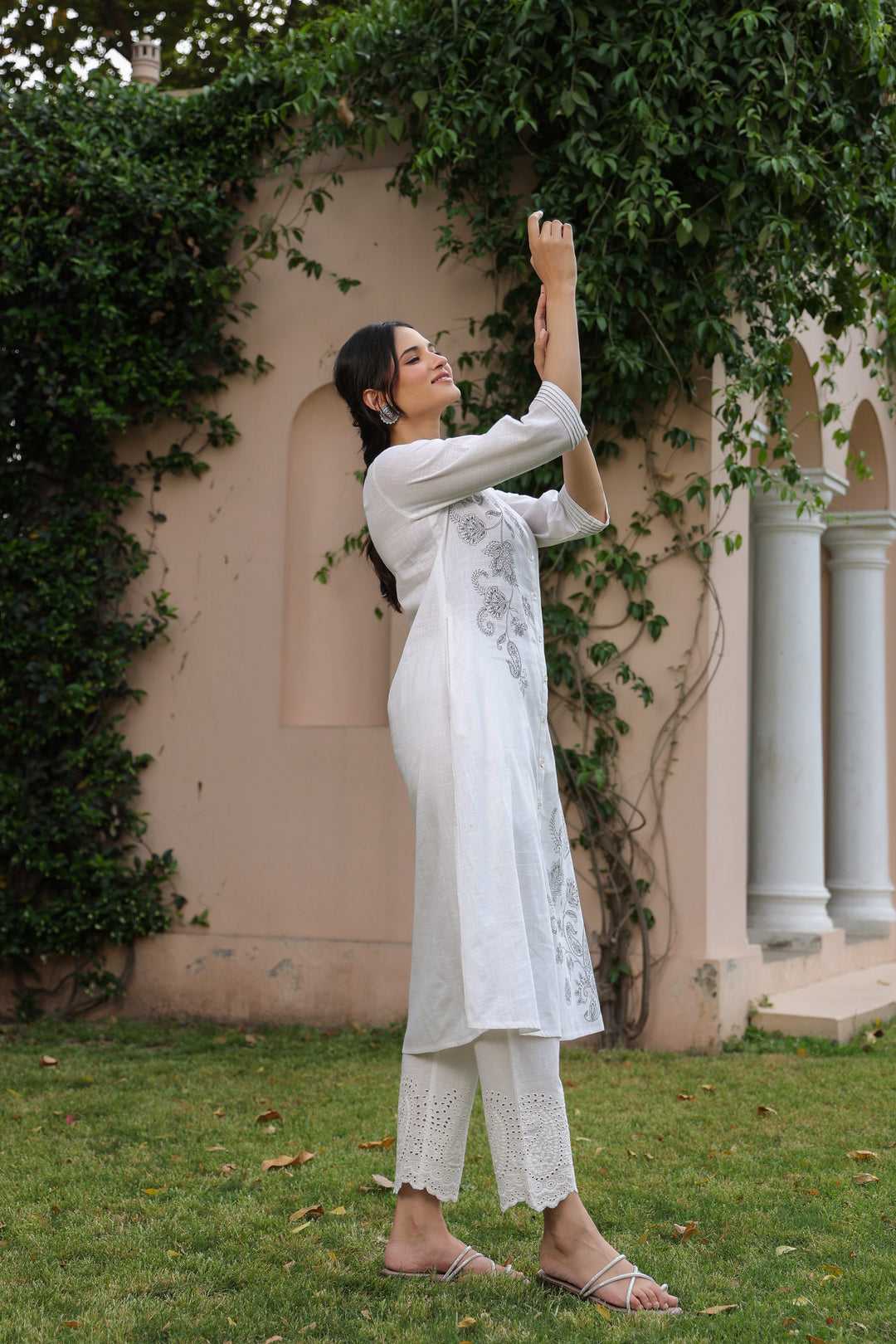 White Cotton Printed A Line Kurta