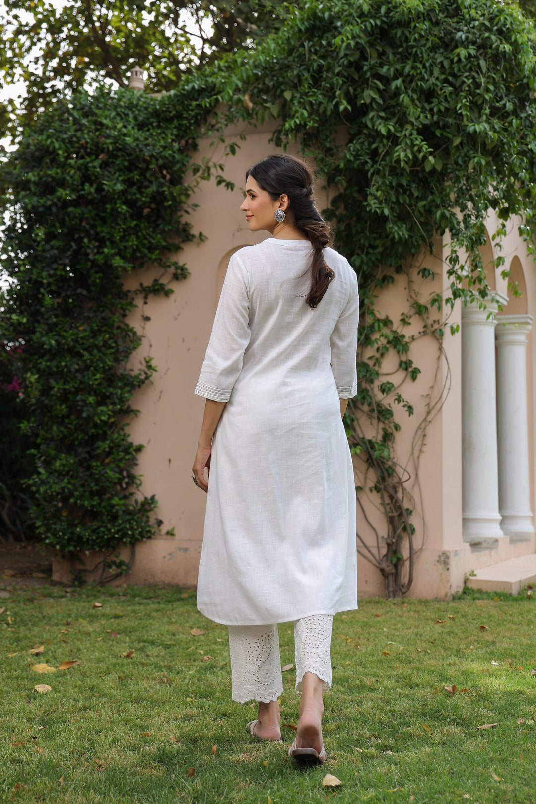 White Cotton Printed A Line Kurta