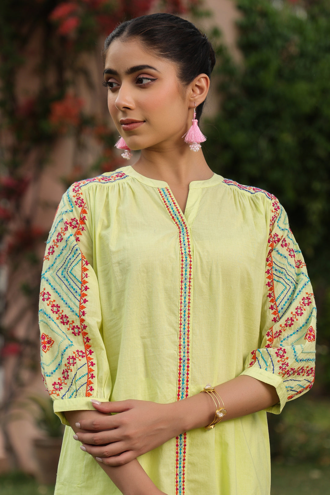 Yellow Cotton Embroidered Designer Kurta Pant Set