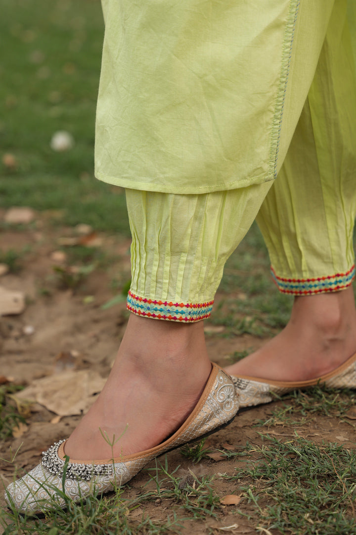 Yellow Cotton Embroidered Designer Kurta Pant Set