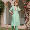 Green Cotton Embroidered Detail Kurta Pant Set